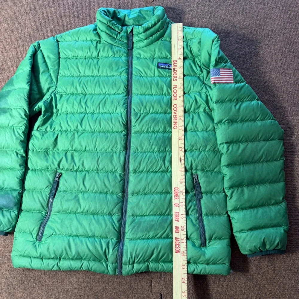 Patagonia Kids XL 14 Down Sweater Jacket Green Puffer American Flag Patch‎